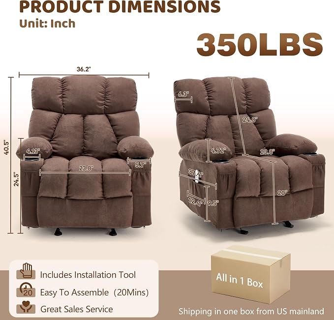 Massage Rocking Recliner Chair, Ergonomic Recliners Sofa - Image 2
