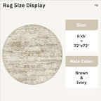 Soalmost 6x6 Brown Round Rug 6ft Circle Living Room Area Rugs Non-Slip | - Image 5