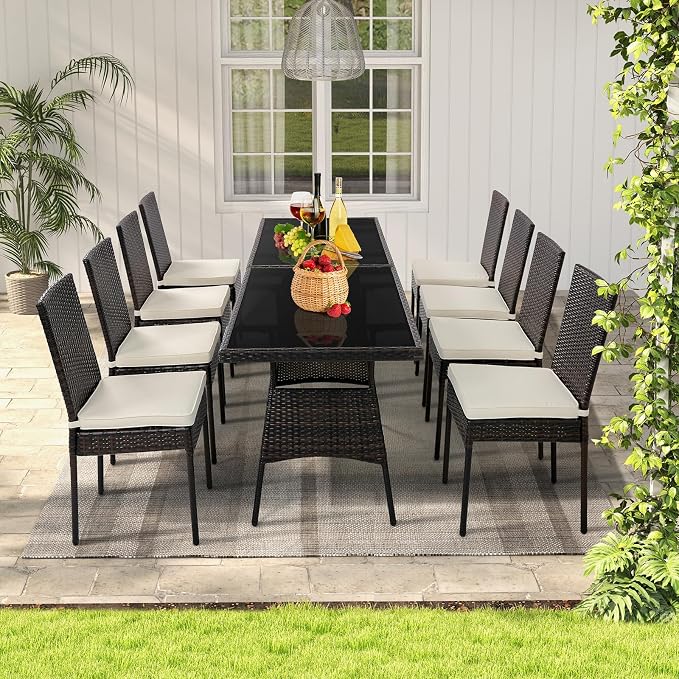 Tangkula 10 Pieces Wicker Patio Dining Set, Outdoor Rattan Table & Chairs Set - Image 2