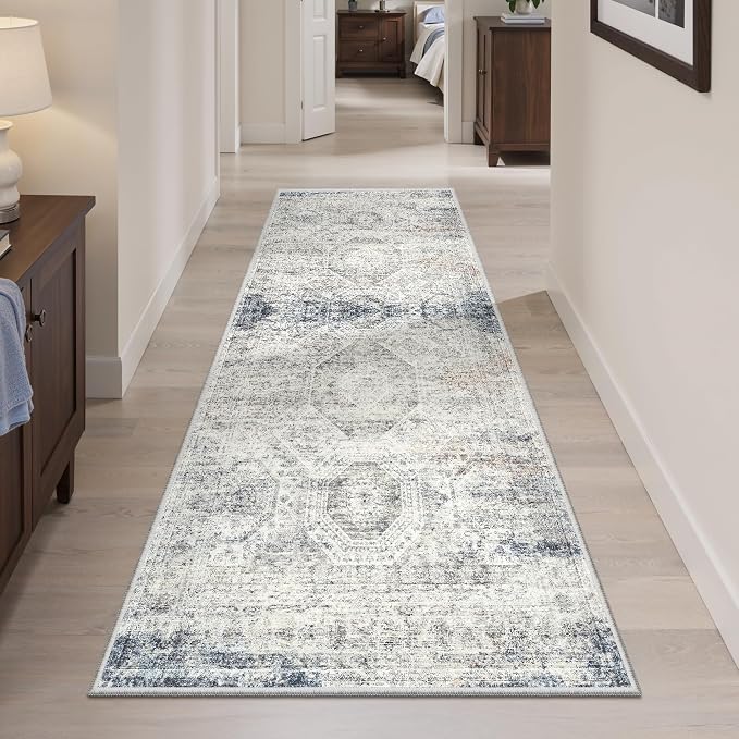 Soalmost Runner Rug 2x6 Washable Kitchen Hallway Runners Blue/Ivory | Non-Slip - Image 2
