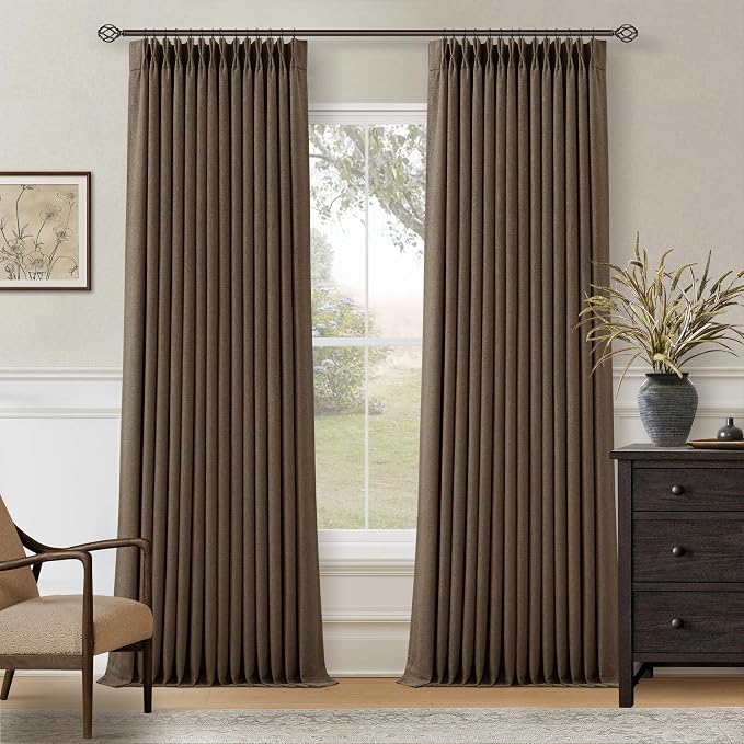 100% Blackout Pinch Pleat Linen Curtains Dutch Cocoa Brown 100 Inch Length | by Twodrapes