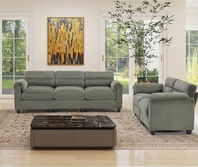 HAOMARKETS Corduroy Sofa Set, Upholstered Loveset and 3-Seater Couch - Image 3
