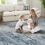 9x12 Washable Area Rug for Living Room Bedroom: Non-Slip Modern Blue Gold | - Image 6