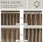 Dark Brown Pinch Pleat Linen Semi Sheer Back Tab Curtains 86 Inch Length | - Image 5