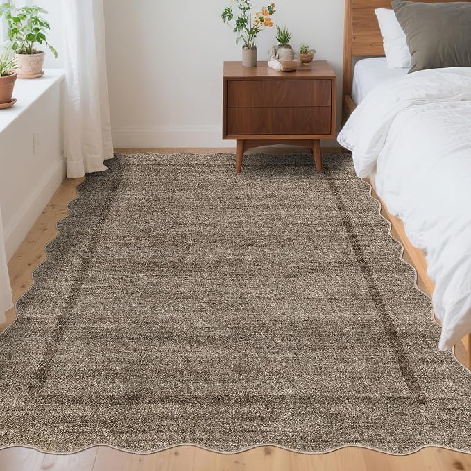 GarveeHome Scalloped Living Room Rug 5x7 Washable Non Slip, Taupe | Modern Area - Image 3
