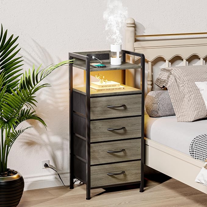 Lazzanto Grey NightStand with Charging Station - Image 2