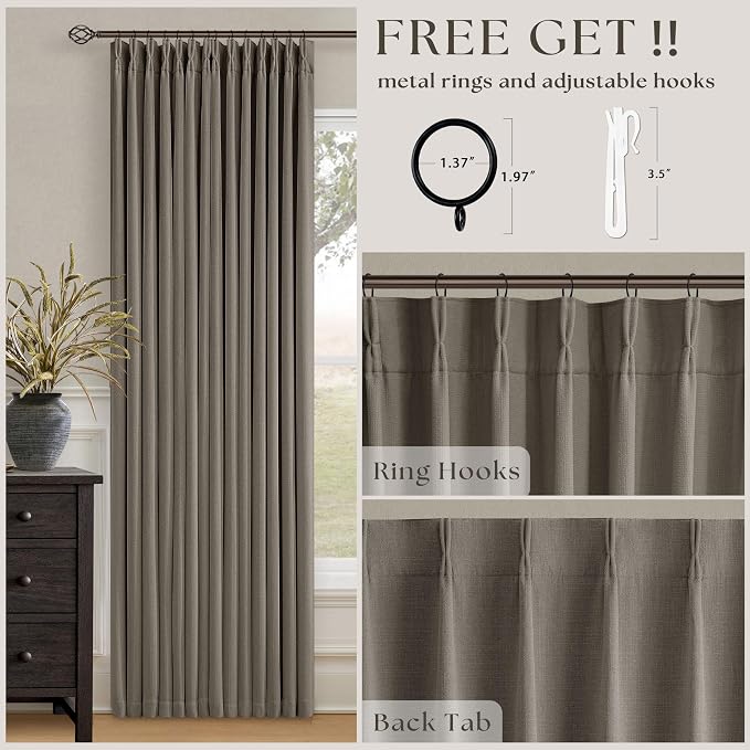 Dark Taupe 96 Inch Blackout Pinch Pleated Curtains 2 Panels - Image 5