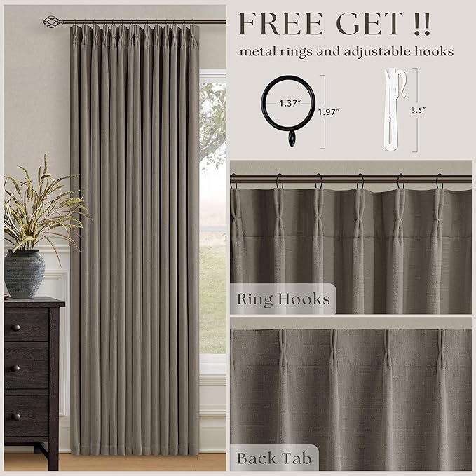 Desert Taupe Linen Blackout Pleated Curtains 86 Inches Long - Image 5