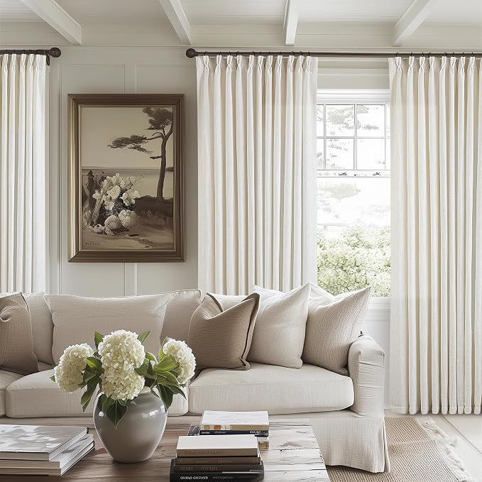 Natural Pinch Pleat Linen Curtains 120 Inches Long 70 Inch Wide | Extra Wide - Image 6