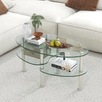 Tangkula Glass Coffee Table, Modern Furniture Decor 2-Tier Modern Oval Smooth - Image 2
