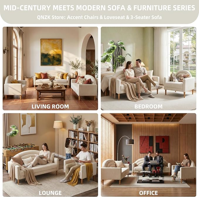 49" Small Loveseat Sofa for Small Spaces, Mid Century Modern Sofa, Linen - Image 6
