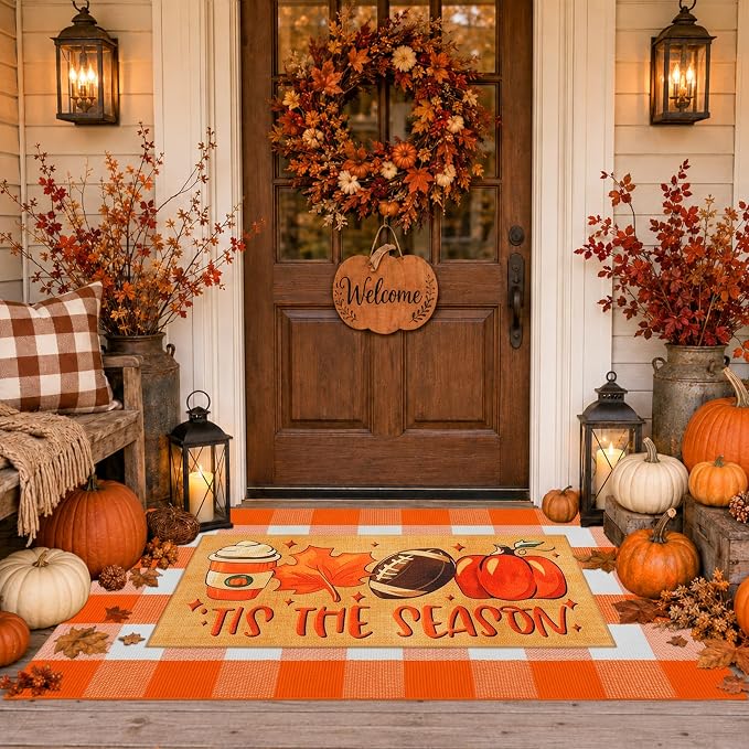 2 Pcs Fall Football Doormat, Layered Pumpkin Welcome Mat - Image 4