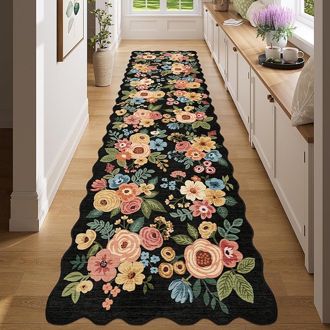 DUKINO 2x8 Washable Runner Rug, Floral Non Slip Kitchen Runner Rug, Soft Throw - Image 6