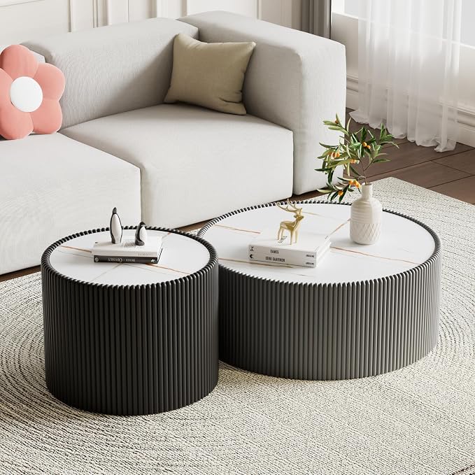 2-Piece Round Nesting Coffee Table Set, 29.52" Marble Coffee Table and End - Image 3