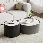 SSLine Round Drum Coffee Table Set of 2 Modern Sintered Stone Top Nesting - Image 4