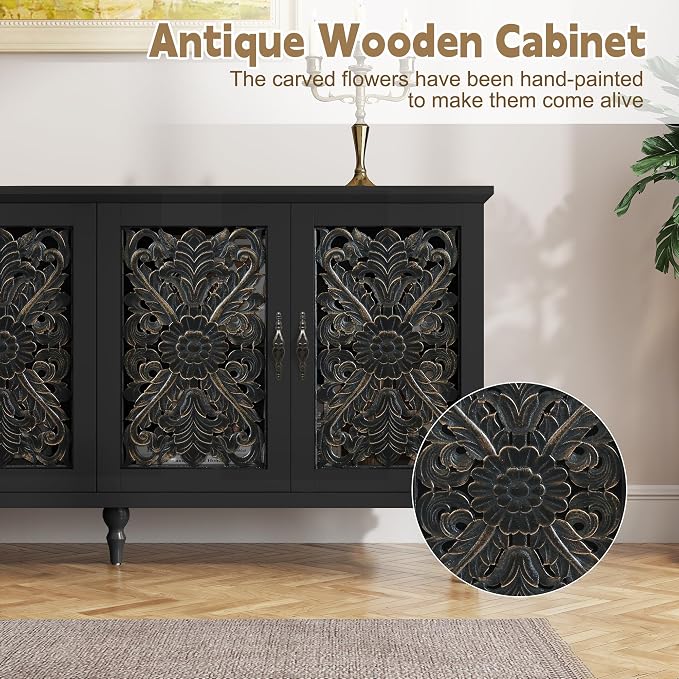 ARTPOWER 61.8" Hollow Carved Wood Accent Cabinet - Image 8
