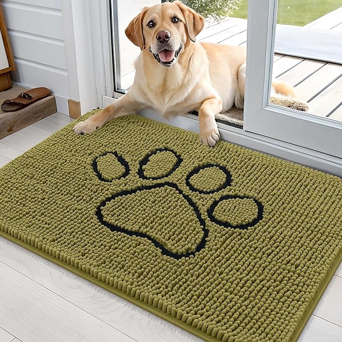 OLANLY Dog Door Mat for Muddy Paws 36x24, Paw Print Design Chenille Mud Mat | by OLANLY