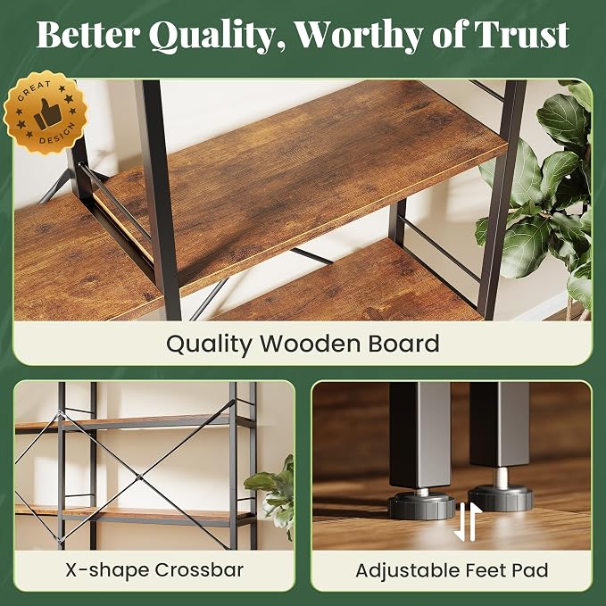 Huuger 5 Tier Bookshelf, L Shaped Corner Bookshelf - Image 6