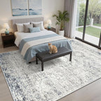 Soalmost 7x9 Area Rug for Living Room Washable Rugs Non-Slip Blue/Ivory | - Image 4