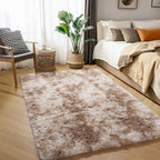 Amdrebio Beige Tan Furry Area Rug 4x6 - Image 3
