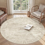 Soalmost 5x5 Beige Round Rug 6ft Circle Living Room Area Rugs Non-Slip | - Image 2
