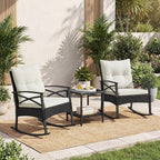 Tangkula 3 Pieces Outdoor Rocking Chairs Set, Rattan Heavy Duty Cushioned - Image 2