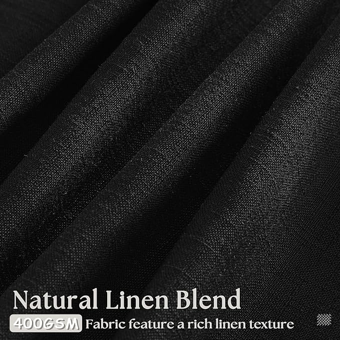Black Pinch Pleated Linen Semi Sheer 80 Inch Curtains 2 Panels | Light Filtering - Image 3