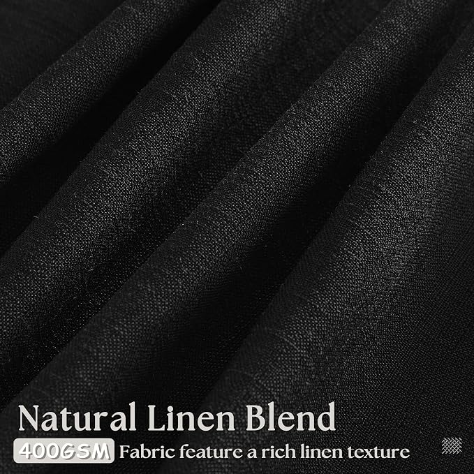 Black Pinch Pleated Linen Semi Sheer 108 Inch Curtains 2 Panels | Light - Image 3