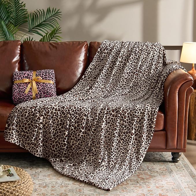 BEDELITE Fleece Blanket Soft Plush Twin Size Blanket White Leopard 60"x80" | - Image 2