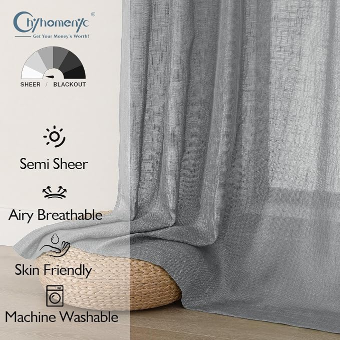 Chyhomenyc Charcoal Grey Semi Sheer Curtains 36 Inch Length, Light Filtering - Image 2