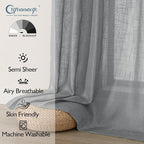 Chyhomenyc Charcoal Grey Semi Sheer Curtains 36 Inch Length, Light Filtering - Image 2