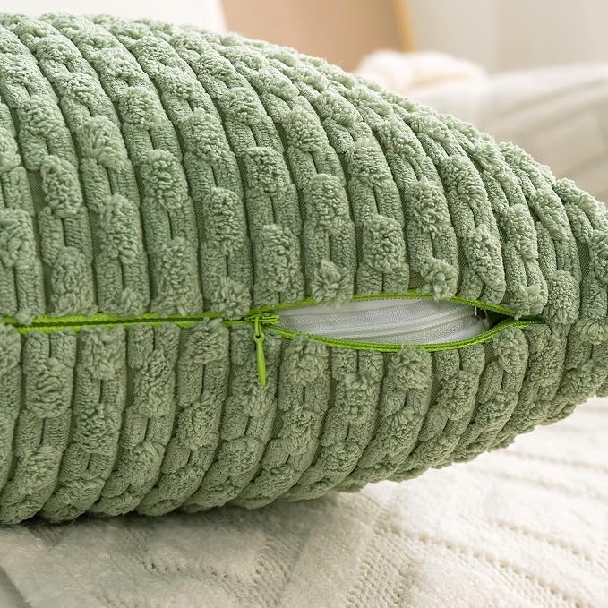 Set of 4 Sage Green Decorative Throw Pillow Covers 20x20 Inch Corduroy Pillow - Image 5