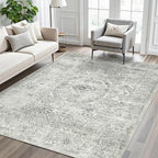 Soalmost 5x7 Area Rugs Light Gray Washable Trendy Faded Style Floral Rugs | - Image 9