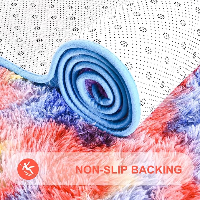 3x5 Tie-Dyed Blue Red Yellow Fluffy Soft Area Rug Non-Slip - Image 5