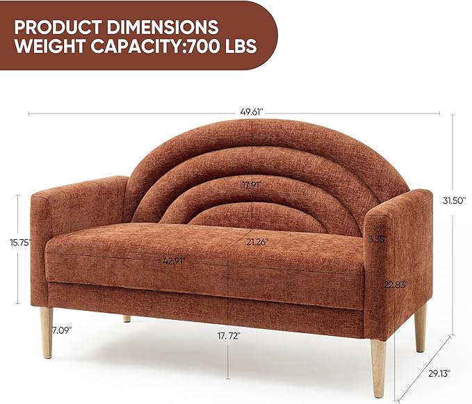 49" Small Loveseat Sofa for Small Spaces, Mid Century Modern Sofa, Linen - Image 2