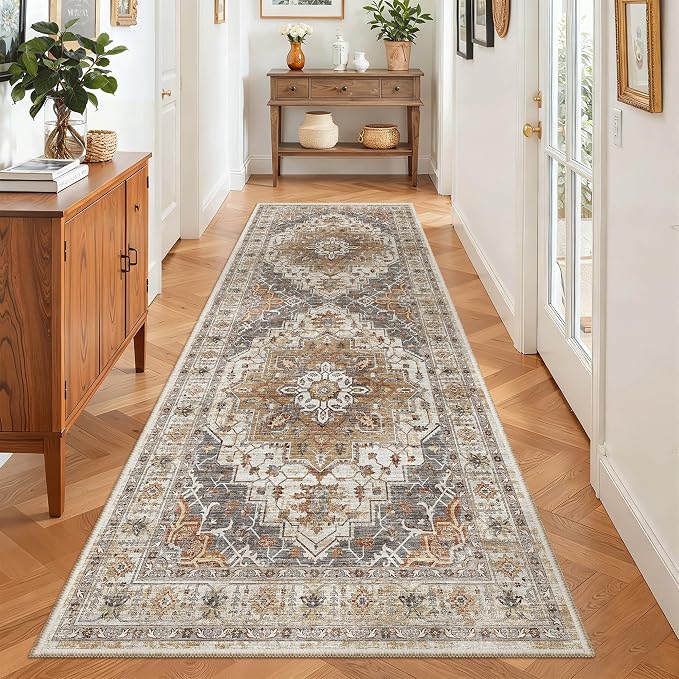 Madane Hallway Runner 3x8, Kitchen Rugs Washable Entry Rug, Turmeric/Grey | - Image 3