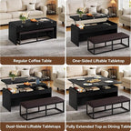 Lift Top Coffee Table with Bench, 4-in-1 Multi-Function Coffe Table w/Curved - Image 3