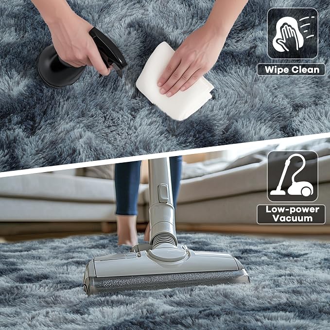 4x6 Tie-Dyed Blue and Grey Fluffy Soft Area Rug Non-Slip - Image 5