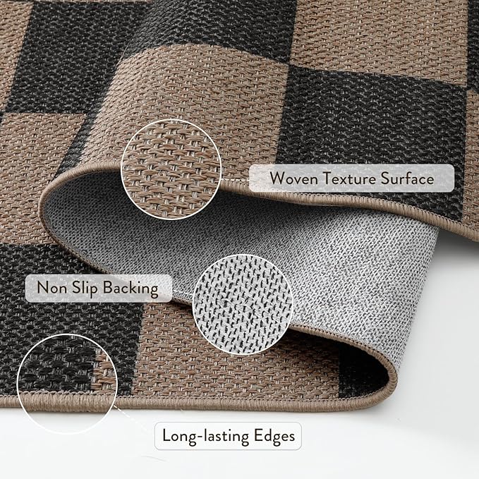Lahome Checkered Easy Jute 3x5 Outdoor Rug, Washable Rugs - Image 5