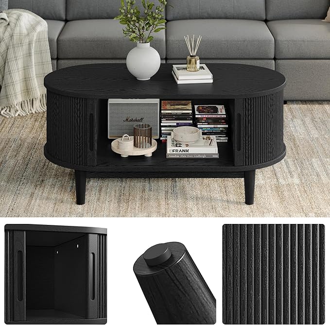 LINSY HOME Round Coffee Table, 31.5" Drum Coffee Table - Image 4