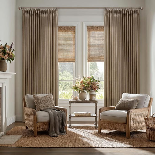 100 Inch Linen Pleated Dutch Cocoa Light Filtering Sheer Curtains | Pinch Pleat by Twodrapes