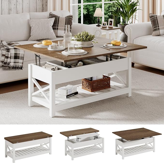 ChooChoo Farmhouse Lift Top Coffee Table, Converts to Dining Table by ChooChoo