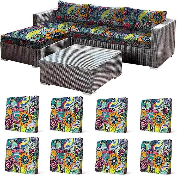 CALBODE 8Pcs Stretch Patio Cushion Cover, Boho Floral Couch & Sofa Slipcovers by CALBODE