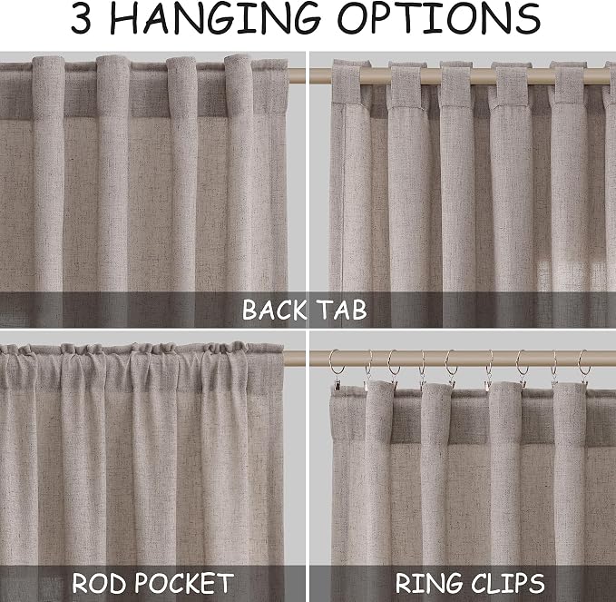 Brownish Grey Linen Curtains 90 Inch Length 2 Panels Set - Image 2