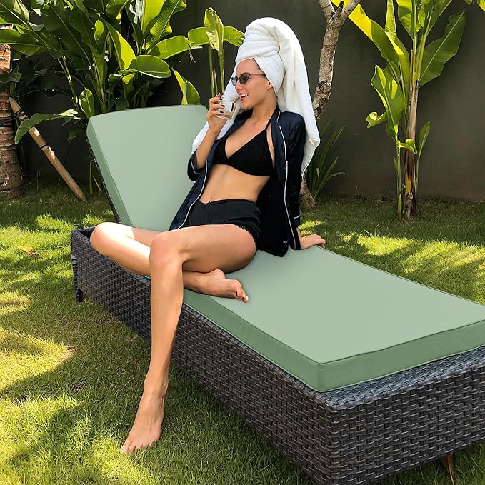 Outdoor Chaise Lounge Cushion Set of 2, Fadesafe Water-Repellent Lounge Deck - Image 7