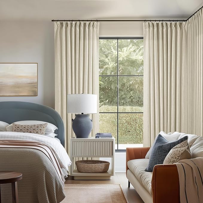 60 Inch Width 92 Inches Long Linen Pinch Pleated Curtains 1 Panel | Light - Image 7