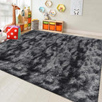 Black Grey Tie-Dyed Rug for Living Room 8x10 Fluffy Area Rug Mat Bedside Throw - Image 2