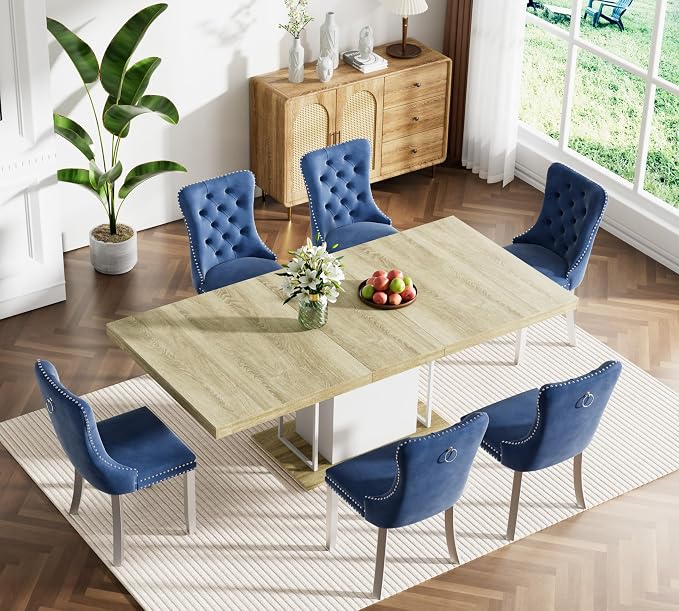 Henf 63"-79" Dining Table Set for 6, 7 Pieces Extendable Dining Table and 6 - Image 2