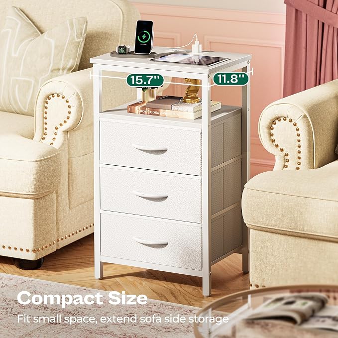 Huuger Night Stand with Charger Station and LED Lights, 3 Drawer Nightstand - Image 8