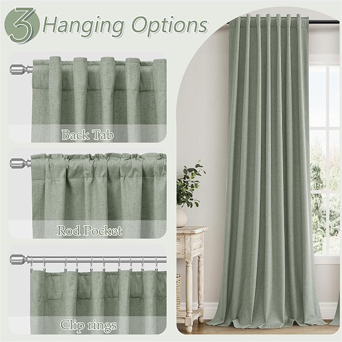 Desert Sage 100% Blackout Linen Curtains 108 Inch Length 2 Panels Set - Image 6